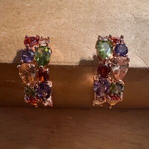 Statement Rose Gold Tone Accented Rhinestone Earrings